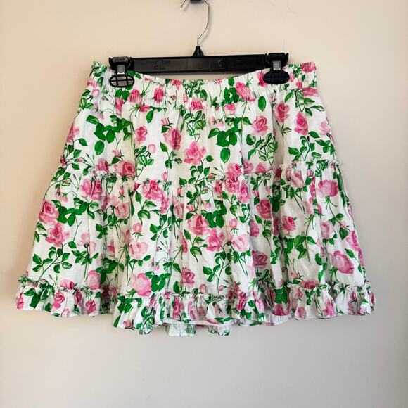 Hill House Dresses & Skirts - Hill House Paz Mini Skirt White Pink Sz XL Floral Ruffle Linen